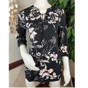 WHBM BLACK WITH PINK BLUSH FLORAL TUNIC